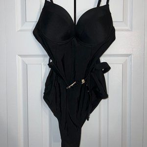 Black Bra-Style One Piece Swimsuit with Belt
